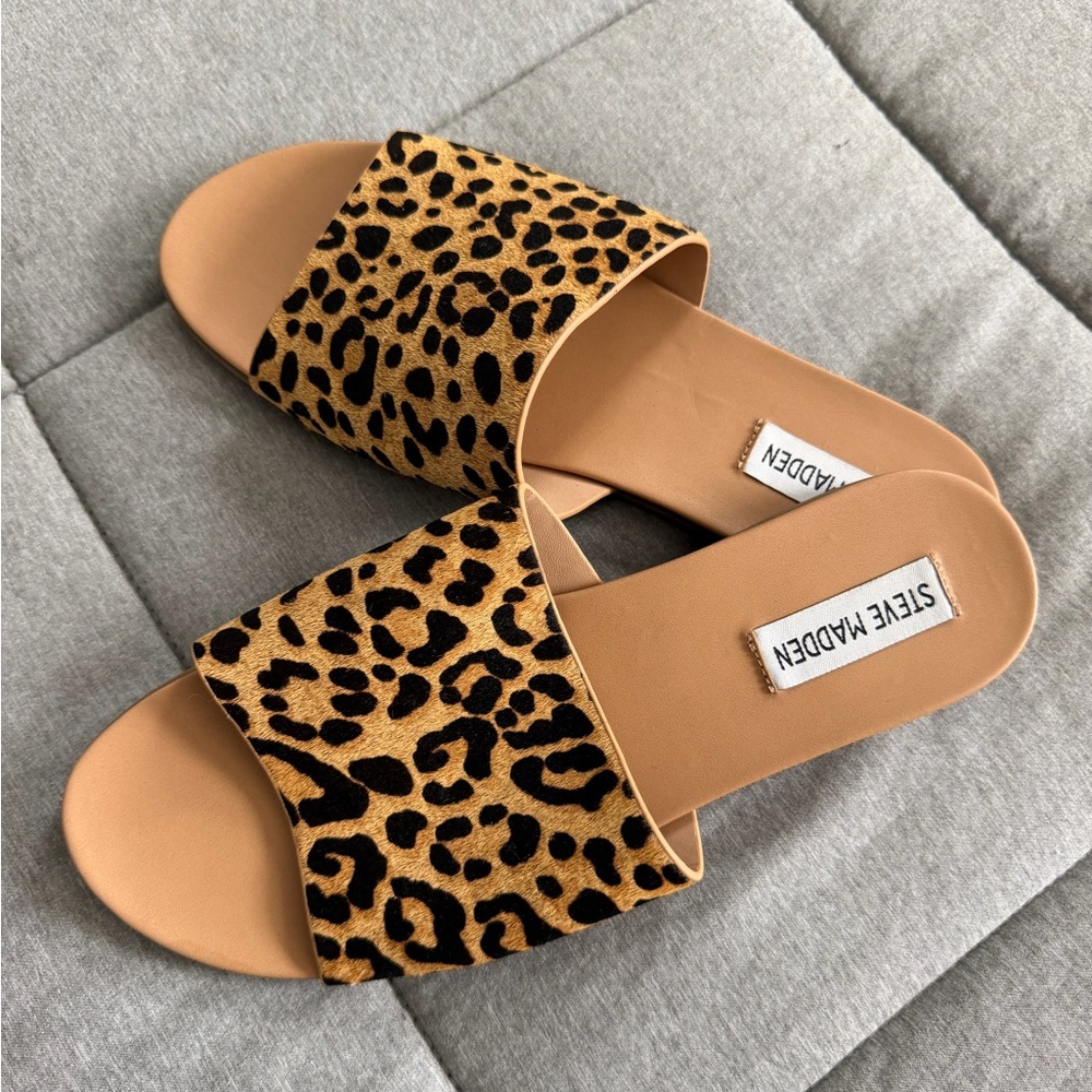 Steve Madden Women’s Karolyn Calf Hair Leopard Print Sandals - Size 8.5 *NW/OT*